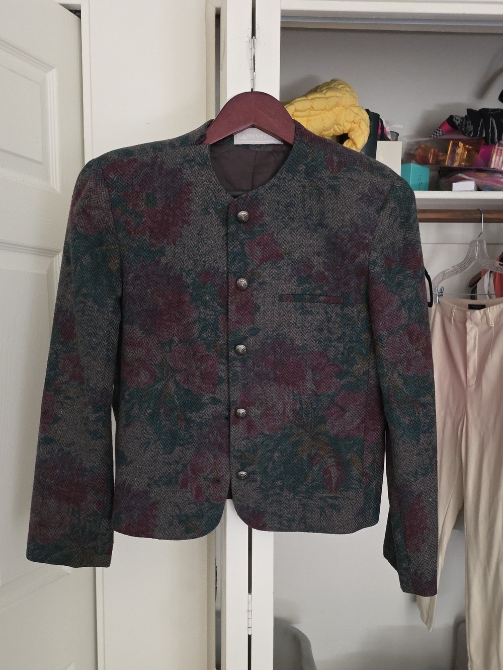 Evan Picone Floral Herringbone Jacket in Green & Burgundy